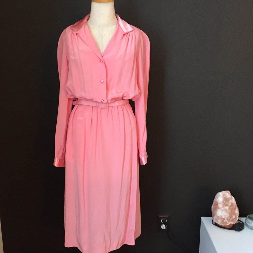 Vintage 100% Pure Silk Pink Mrs. Chaus Dress
